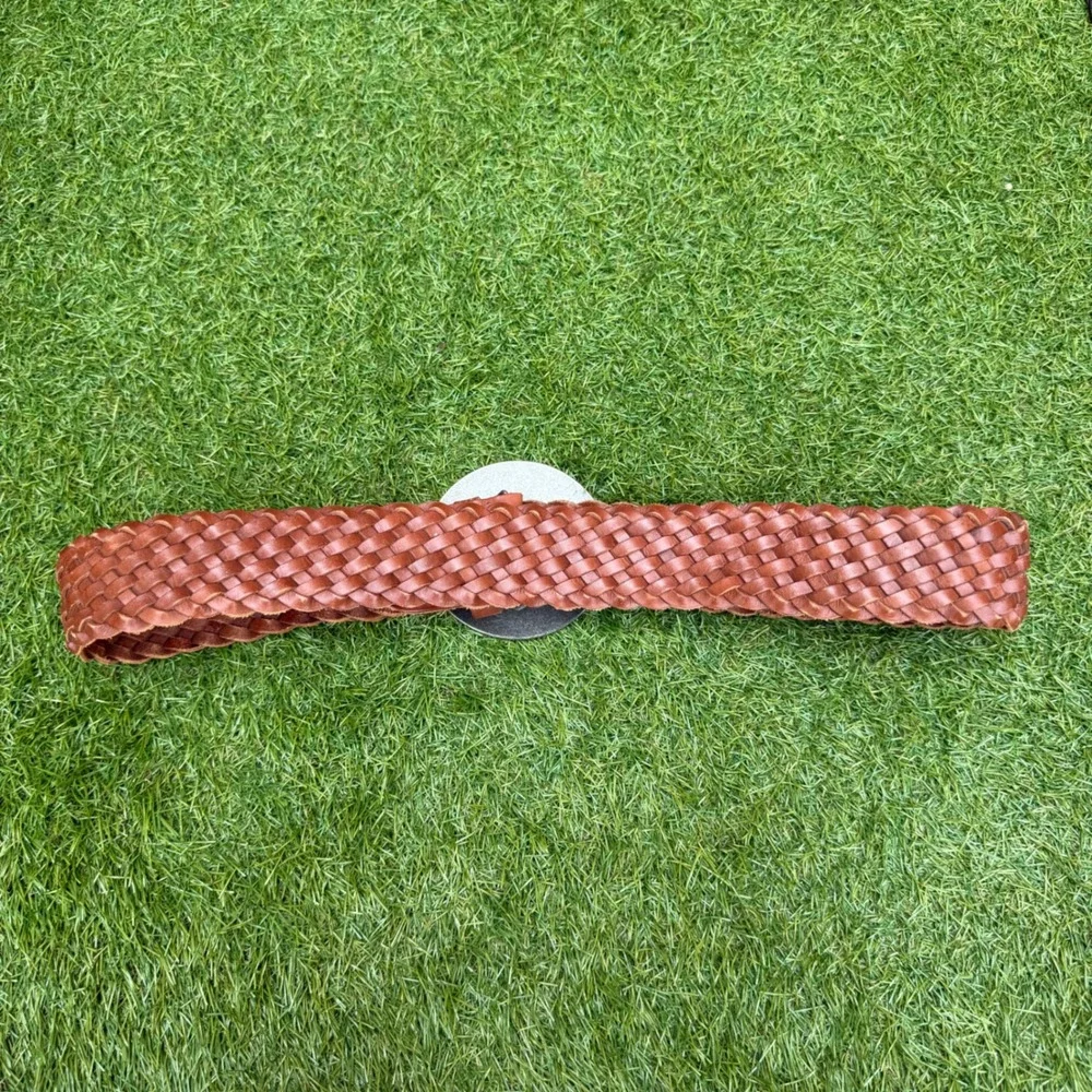Vtg Y2K American Eagle Outfitters Woven Leather Belt Silver Concho Boho Size S/M